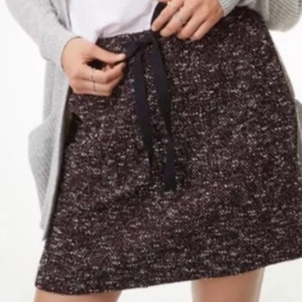 Ann Taylor LOFT Wine Tweed Boucle Pocket Jogger Drawstring Mini Skirt - SMALL